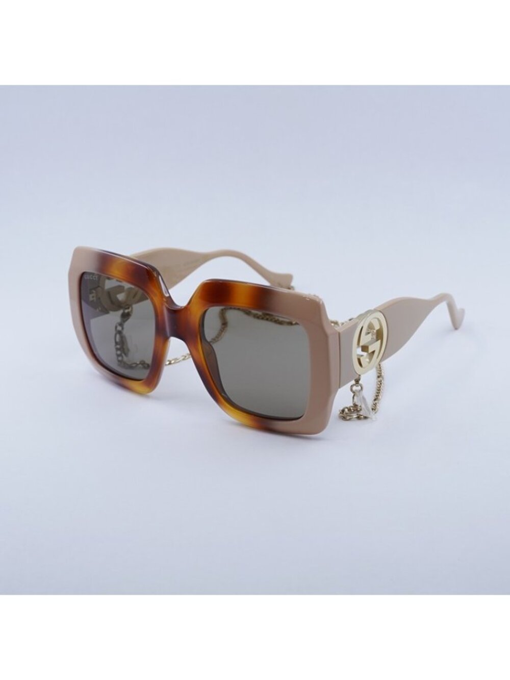 Gucci GG1022S 003 Sunglasses Shiny Havana Gradient Ivory Square Frame - Picture 2 of 12